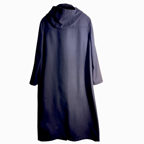 BURBERRY’S | Hooded Navy Blue Button Up Wool Maxi Over Coat Jacket Trench - Picture 3 of 16